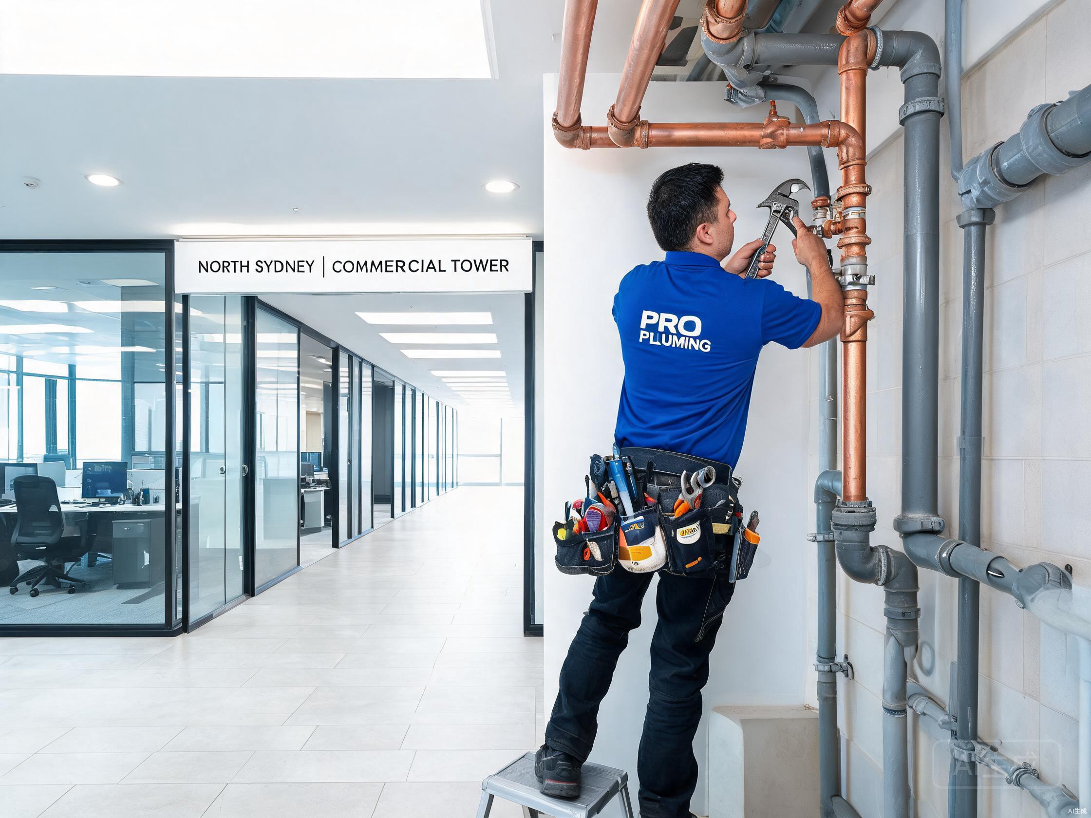 Office tower plumbing maintenance